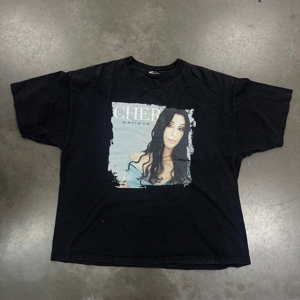 VTG 1999 Cher Believe tour black graphic t-shirt on torn off tultex tag Size XL